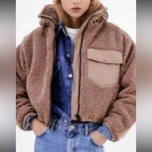 For The Republic women Tan Sherpa Puffer Jacket